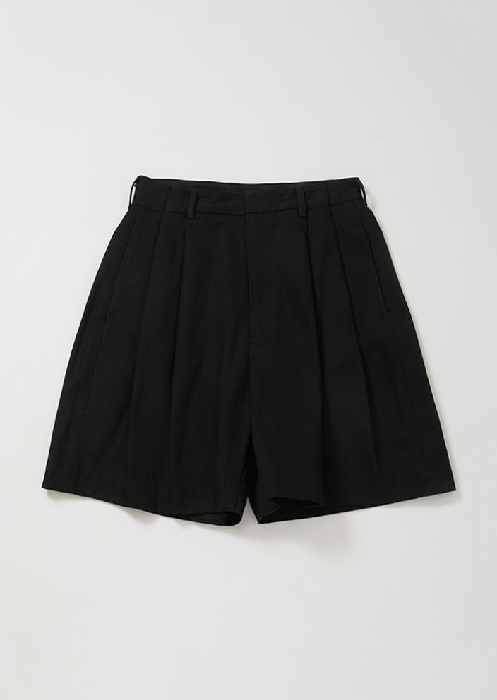 WOVEN DENIM WIDE SHORTS BLACK