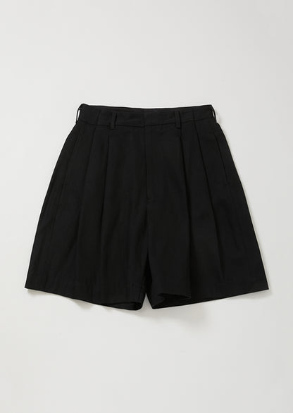 WOVEN DENIM WIDE SHORTS BLACK