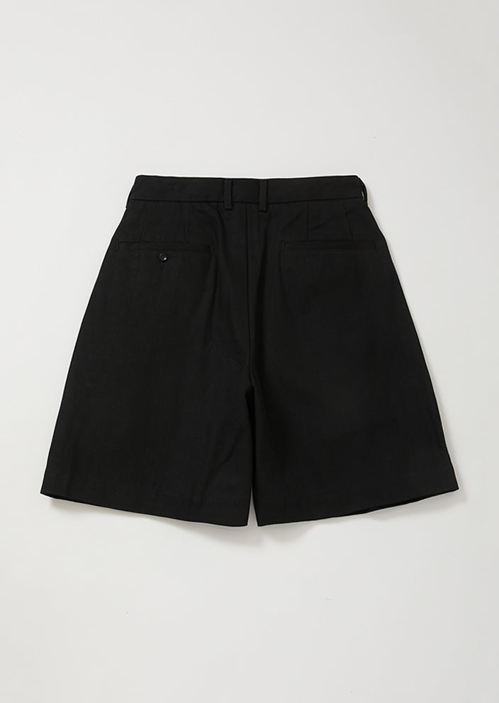 WOVEN DENIM WIDE SHORTS BLACK