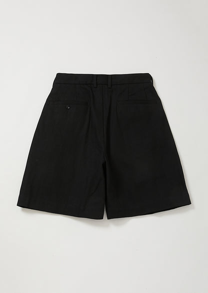 WOVEN DENIM WIDE SHORTS BLACK